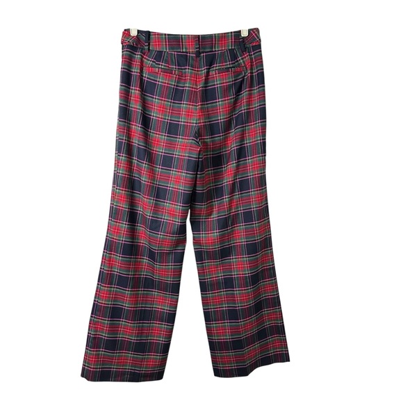 TALBOTS Greenwich Plaid Wide Leg Pants Wool Blend Tartan Navy Red Preppy Size 8 - Picture 6 of 12